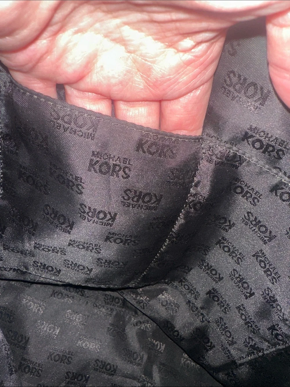 Michael Kors Black Patent Logo Tote with Beige Handles